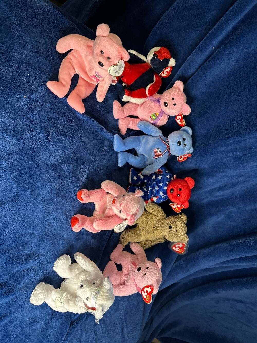 Lot of 9 Ty Beanie Babies Bears Including Spangle, America, Aromas, Caspian, and